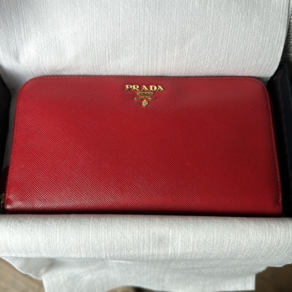 Prada Red Saffiano Long Zipper Wallet EUC - Picture 4 of 15